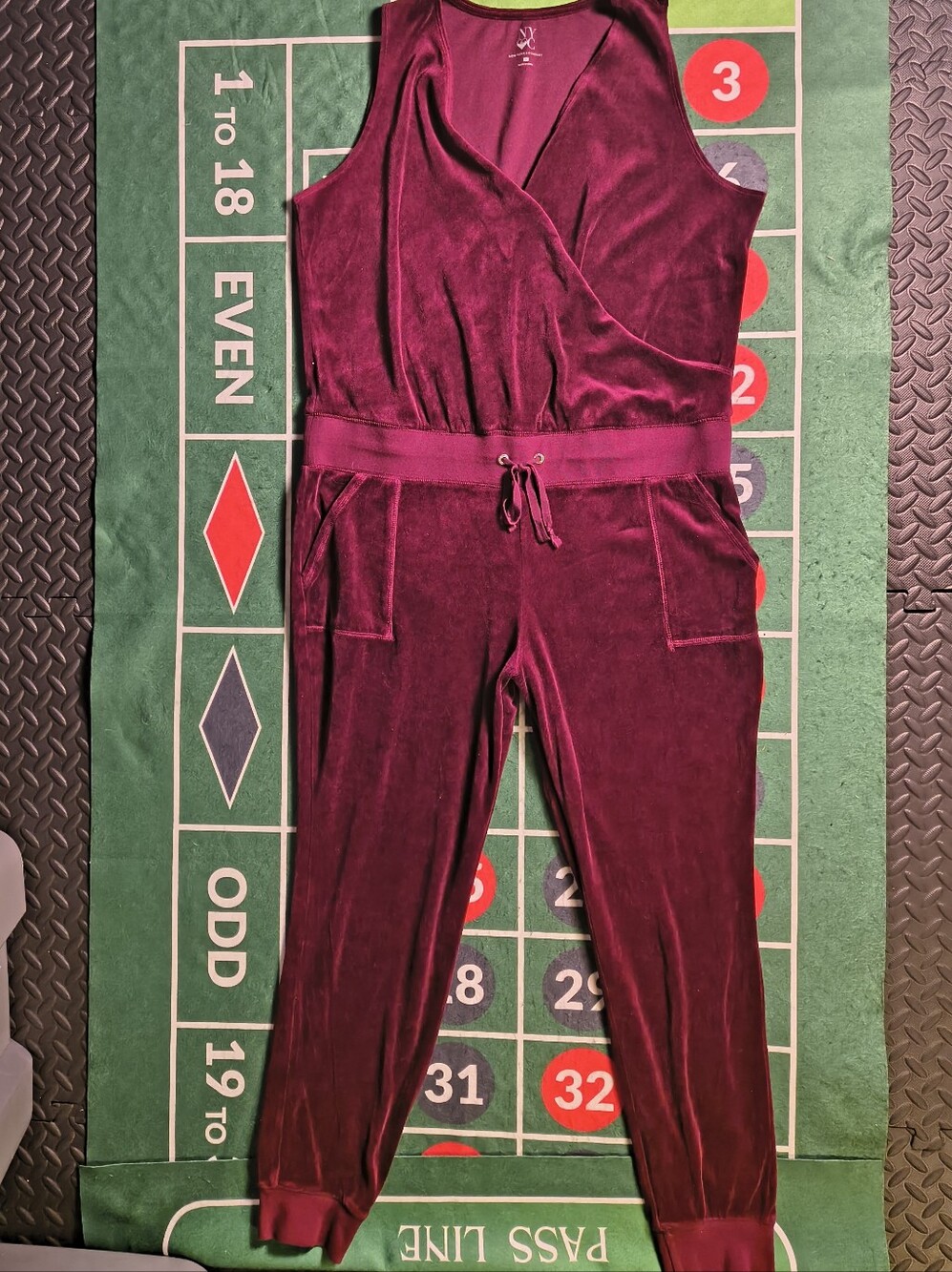 New York & Company Burgundy Velvet Wrap Front Jumpsuit Women's XL